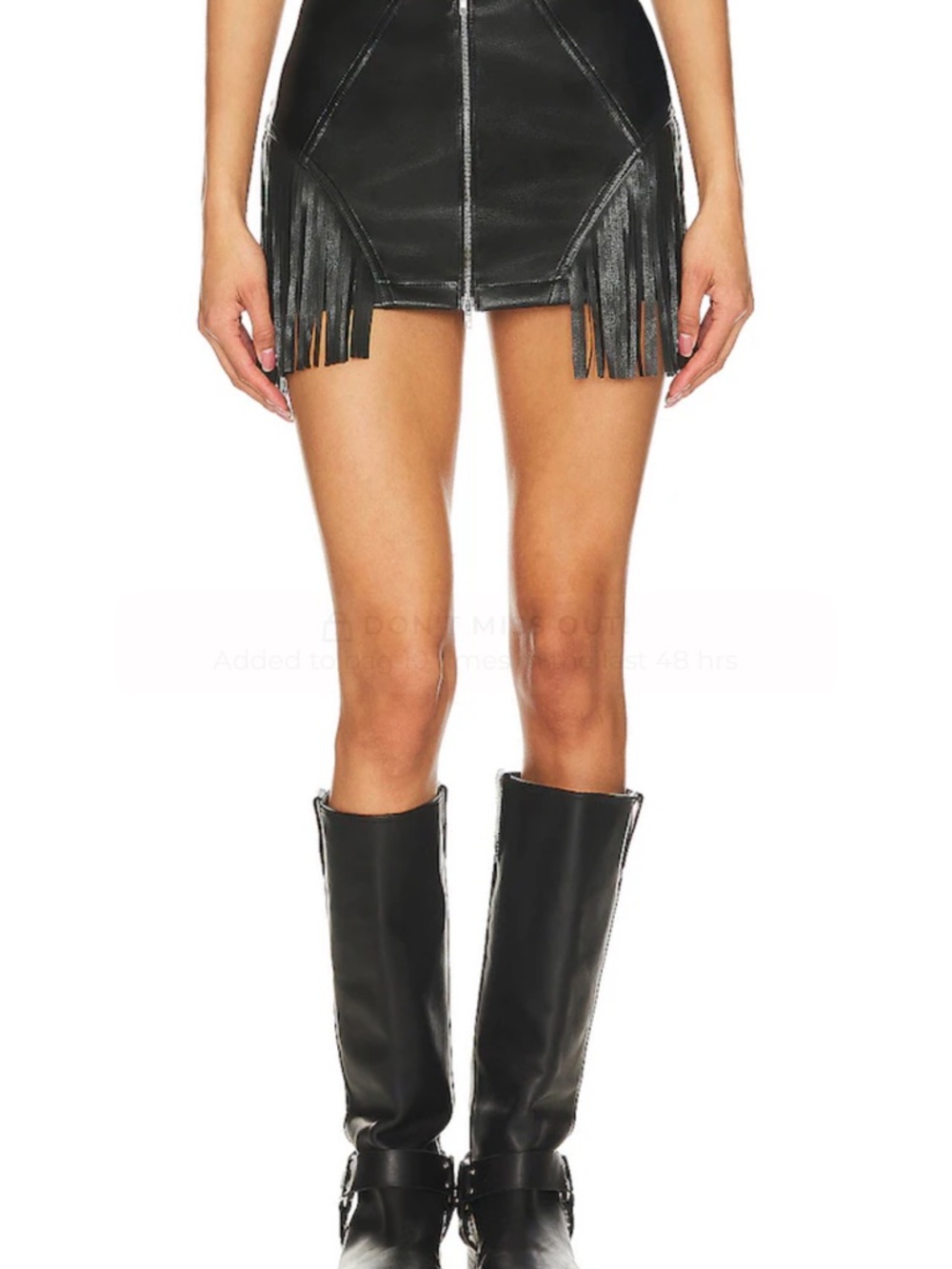 REVOLVE Black Fringed Faux Leather Mini Skirt